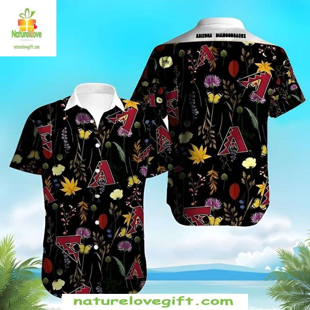 Arizona Diamondbacks Floral Hawaiian Black Botanical - Adult & Kids T-Shirts, Sweatshirts & Hoodies apparel design preview 1