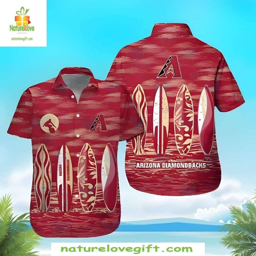 Arizona Diamondbacks MLB Hawaiian Red Wave Surf's Up - Adult & Kids T-Shirts, Sweatshirts & Hoodies apparel design preview 1