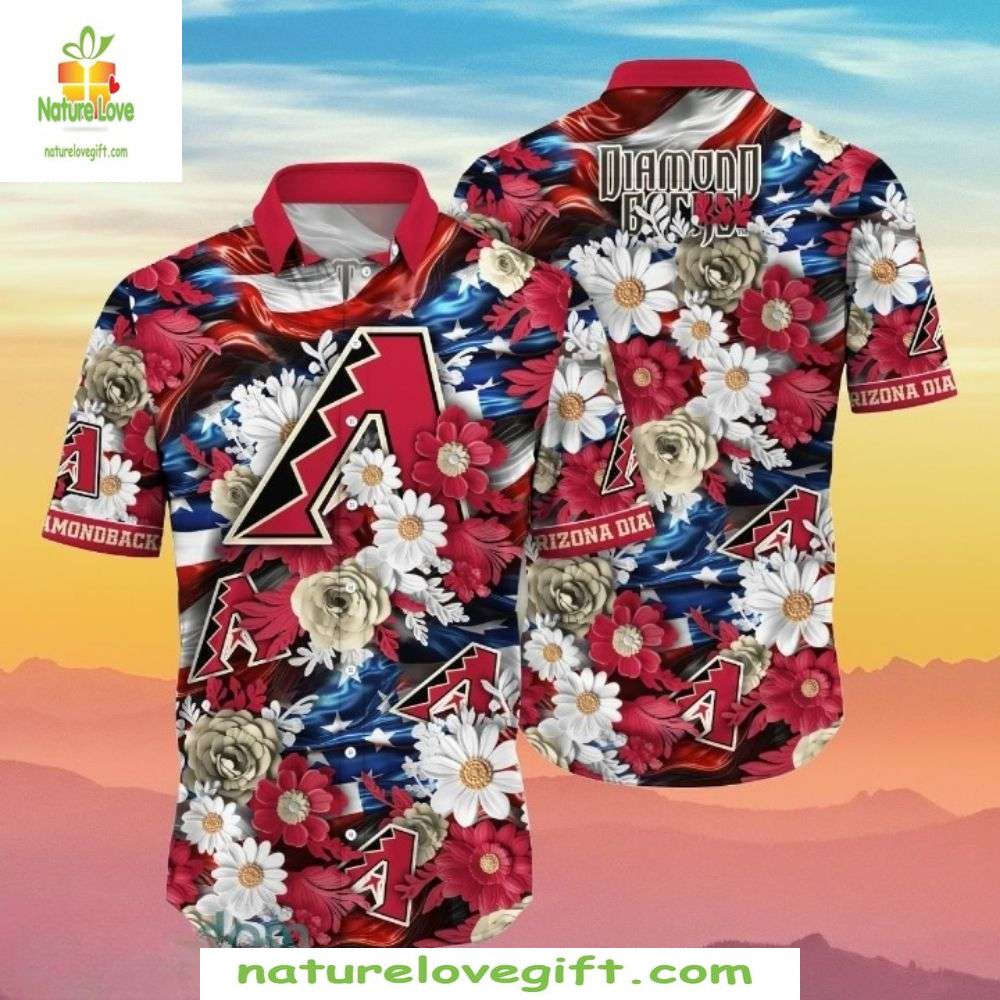 Arizona Diamondbacks MLB Hawaiian Patriotic Bloom - Adult & Kids T-Shirts, Sweatshirts & Hoodies apparel design preview 1