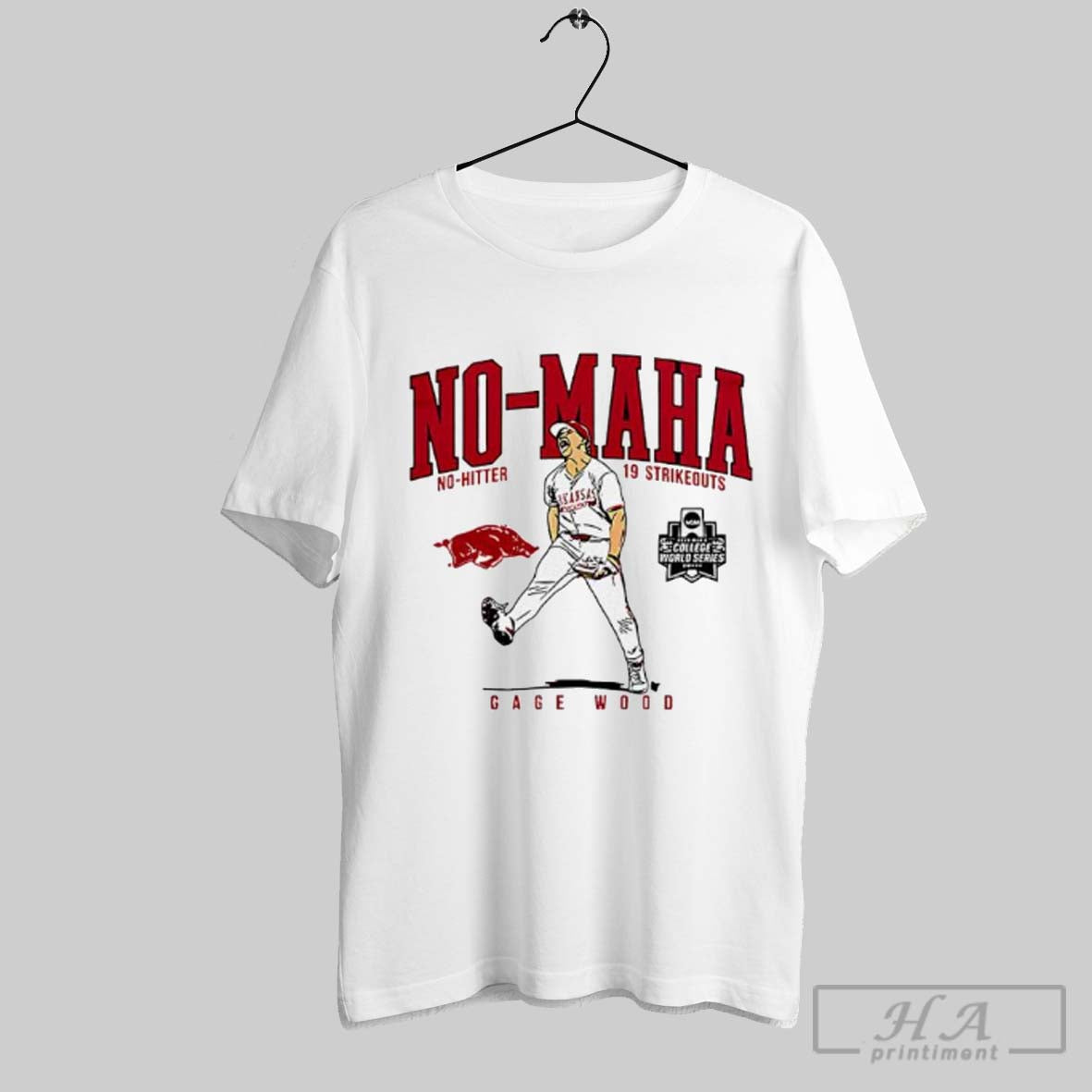 Arkansas Razorbacks Gage Wood No Maha Hitter 19 - Adult & Kids T-Shirts, Sweatshirts & Hoodies apparel design preview 1