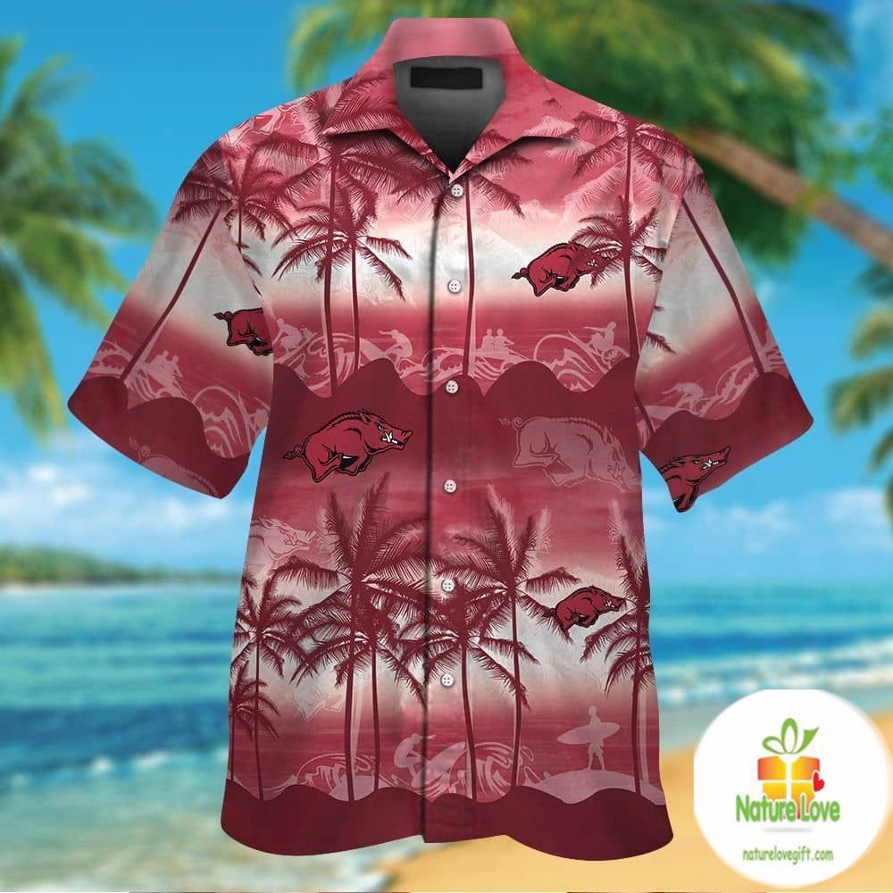 Arkansas Razorbacks Hawaiian Tropical Aloha Button Up - Adult & Kids T-Shirts, Sweatshirts & Hoodies apparel design preview 1