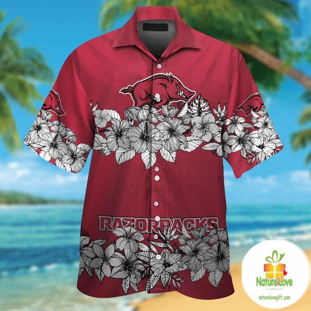 Arkansas Razorbacks Hawaiian Aloha Button Up Short - Adult & Kids T-Shirts, Sweatshirts & Hoodies apparel design preview 1