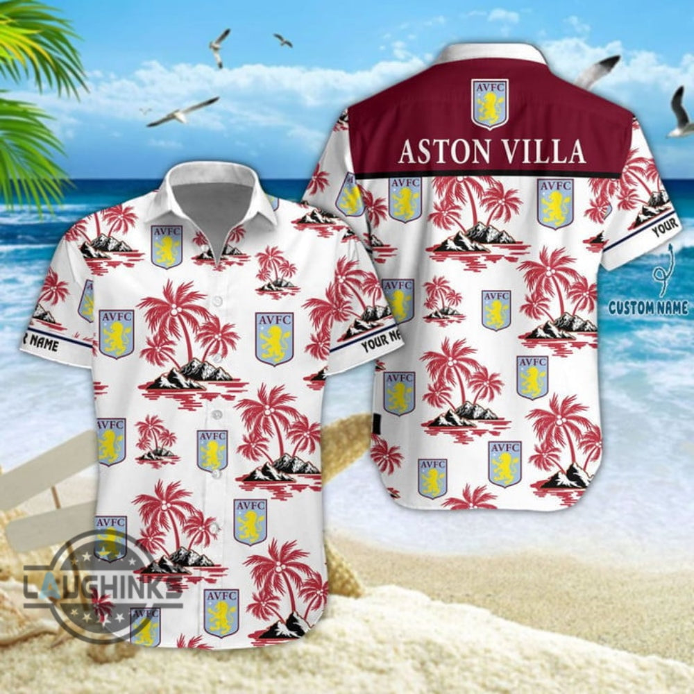 Aston Villa Hawaiian And Shorts Custom Name Sports - Adult & Kids T-Shirts, Sweatshirts & Hoodies apparel design preview 1