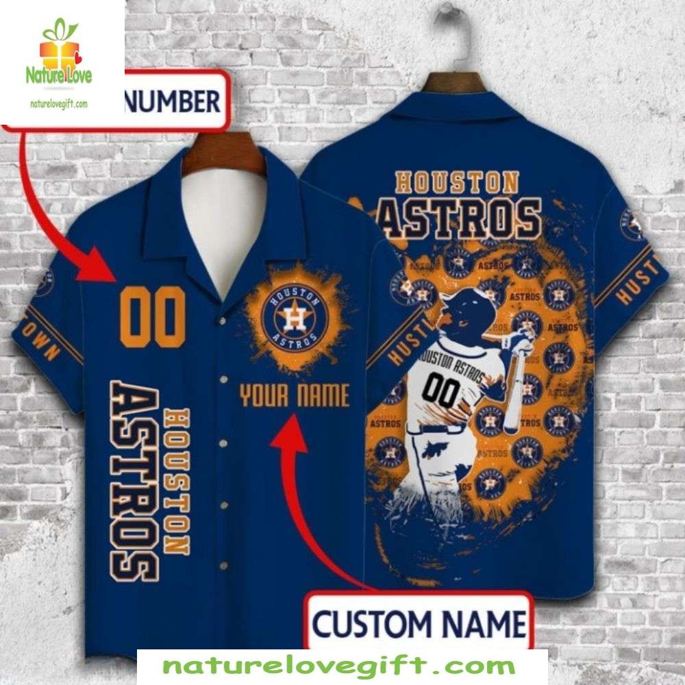 Astros Hawaiian Royal Blue Team Hustle Custom Name - Adult & Kids T-Shirts, Sweatshirts & Hoodies apparel design preview 1