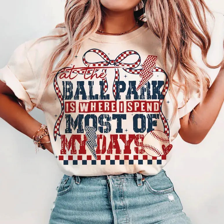 Ballpark Is Where I Spend Most My Days Baseball Funny - Adult & Kids T-Shirts, Sweatshirts & Hoodies apparel design preview 1