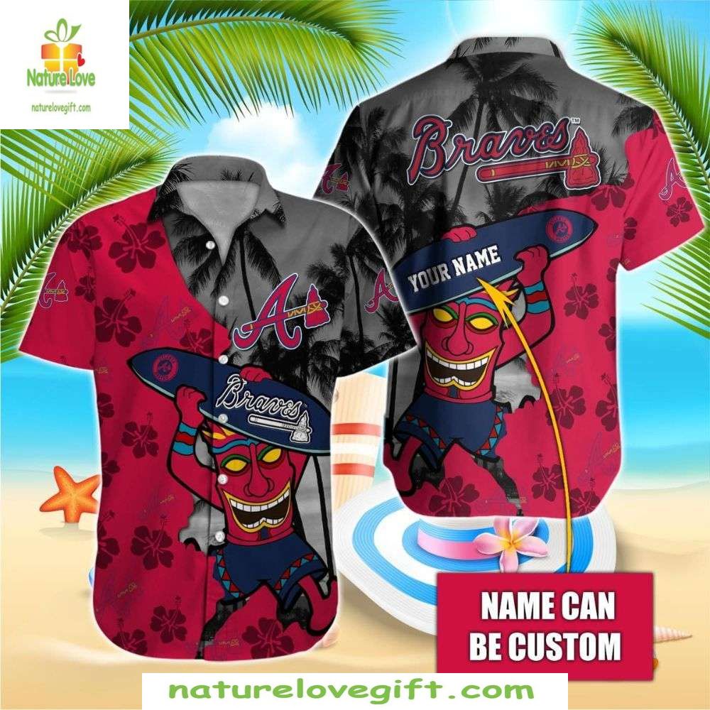 Atlanta Braves Hawaiian Red Surfer Baseball Beach - Adult & Kids T-Shirts, Sweatshirts & Hoodies apparel design preview 1