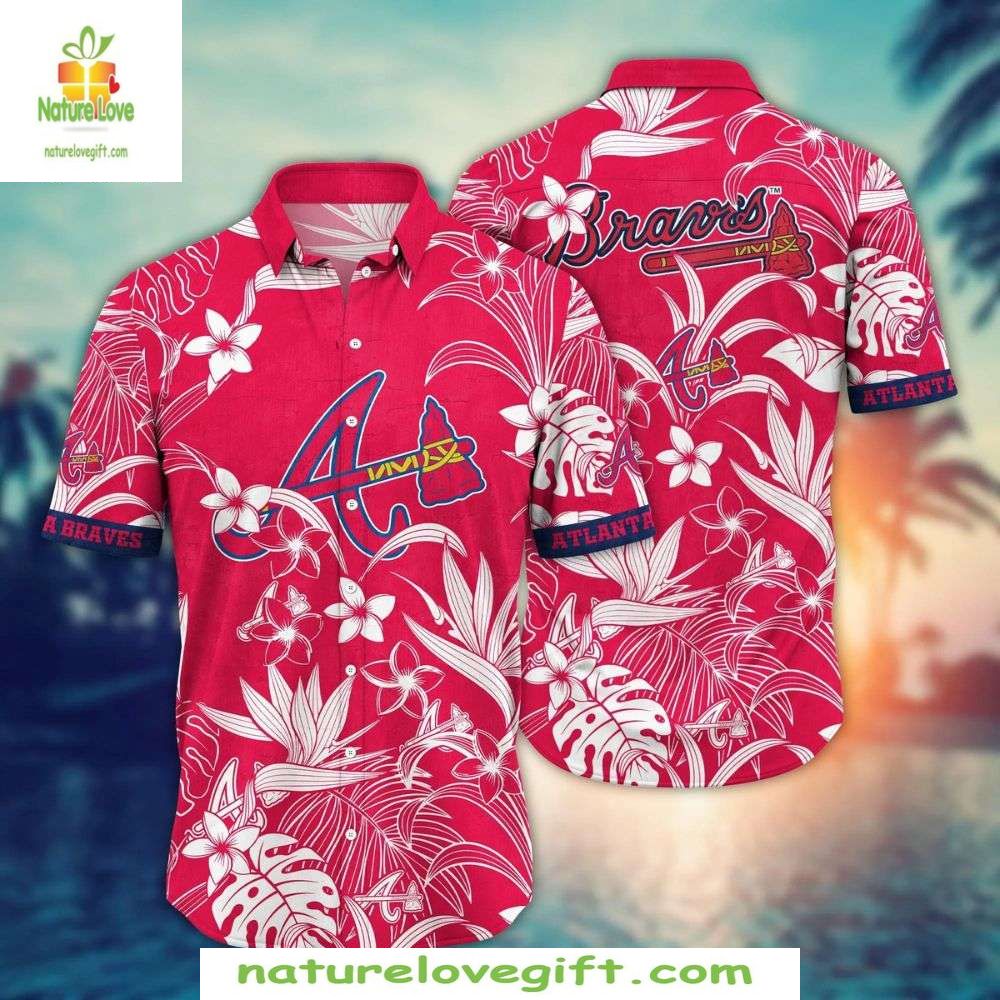 Atlanta Braves Hawaiian Crimson Hibiscus Floral - Adult & Kids T-Shirts, Sweatshirts & Hoodies apparel design preview 1