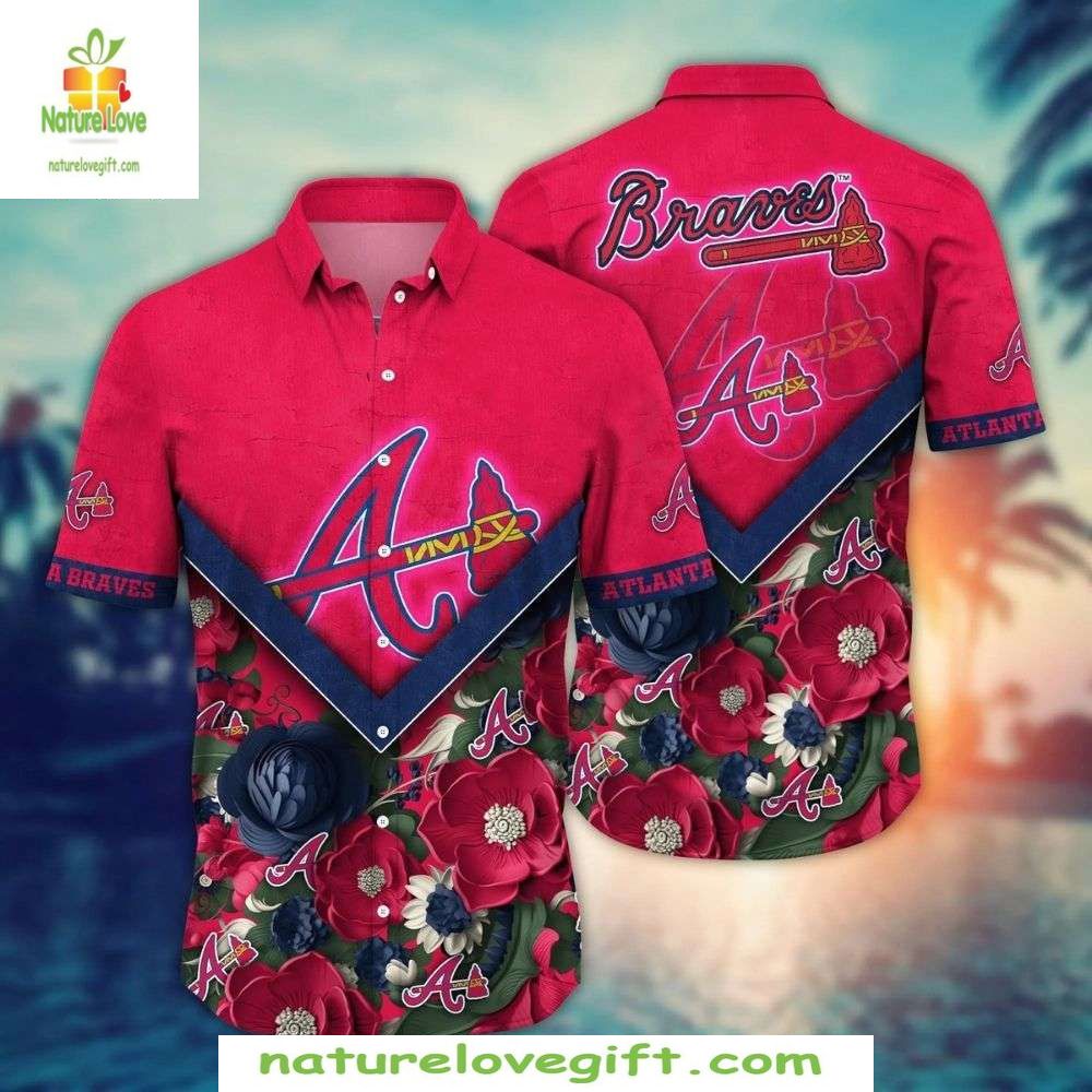 Atlanta Braves Hawaiian Floral Varsity Baseball - Adult & Kids T-Shirts, Sweatshirts & Hoodies apparel design preview 1