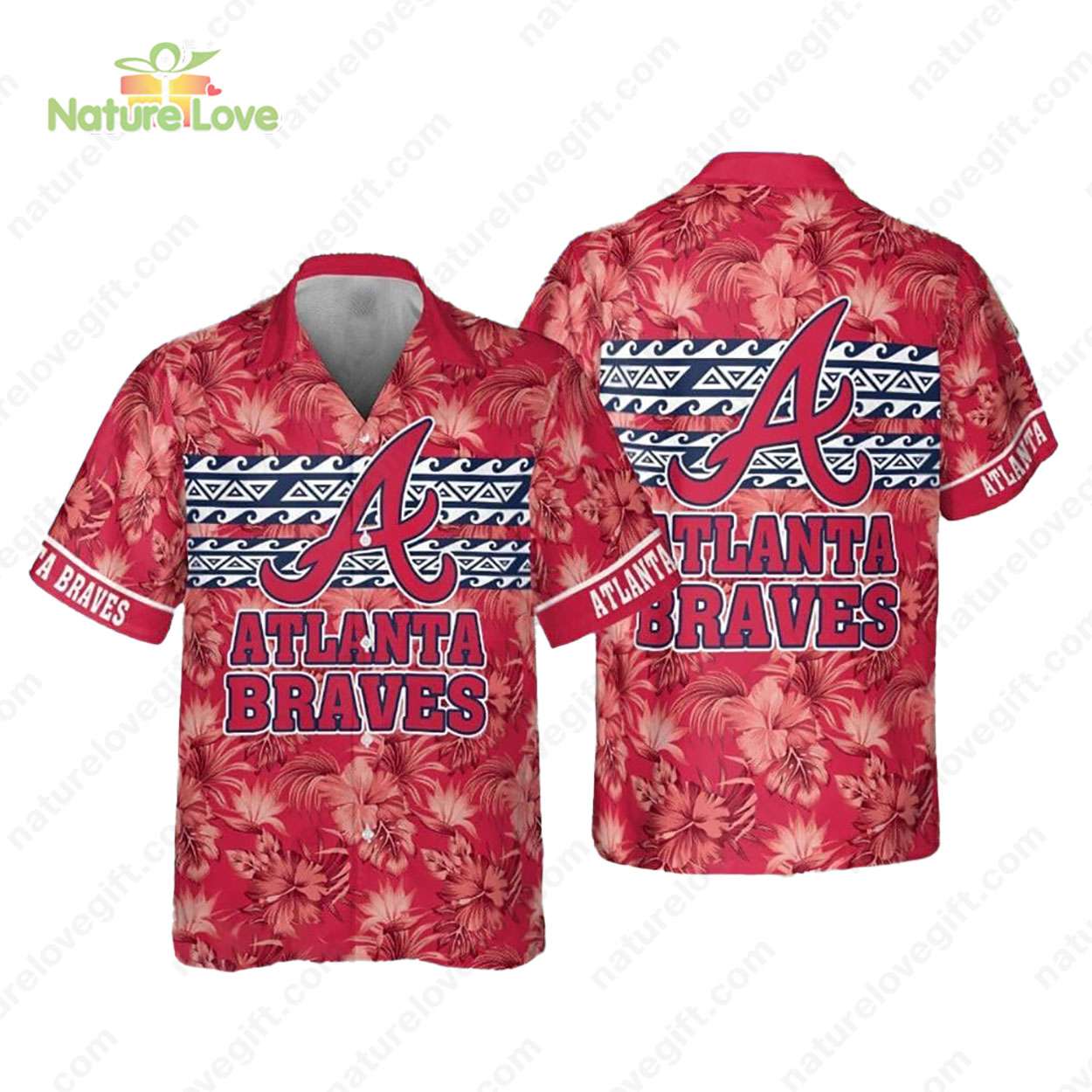 Atlanta Braves Hibiscus Tropical Leaves MLB Hawaiian - Adult & Kids T-Shirts, Sweatshirts & Hoodies apparel design preview 1