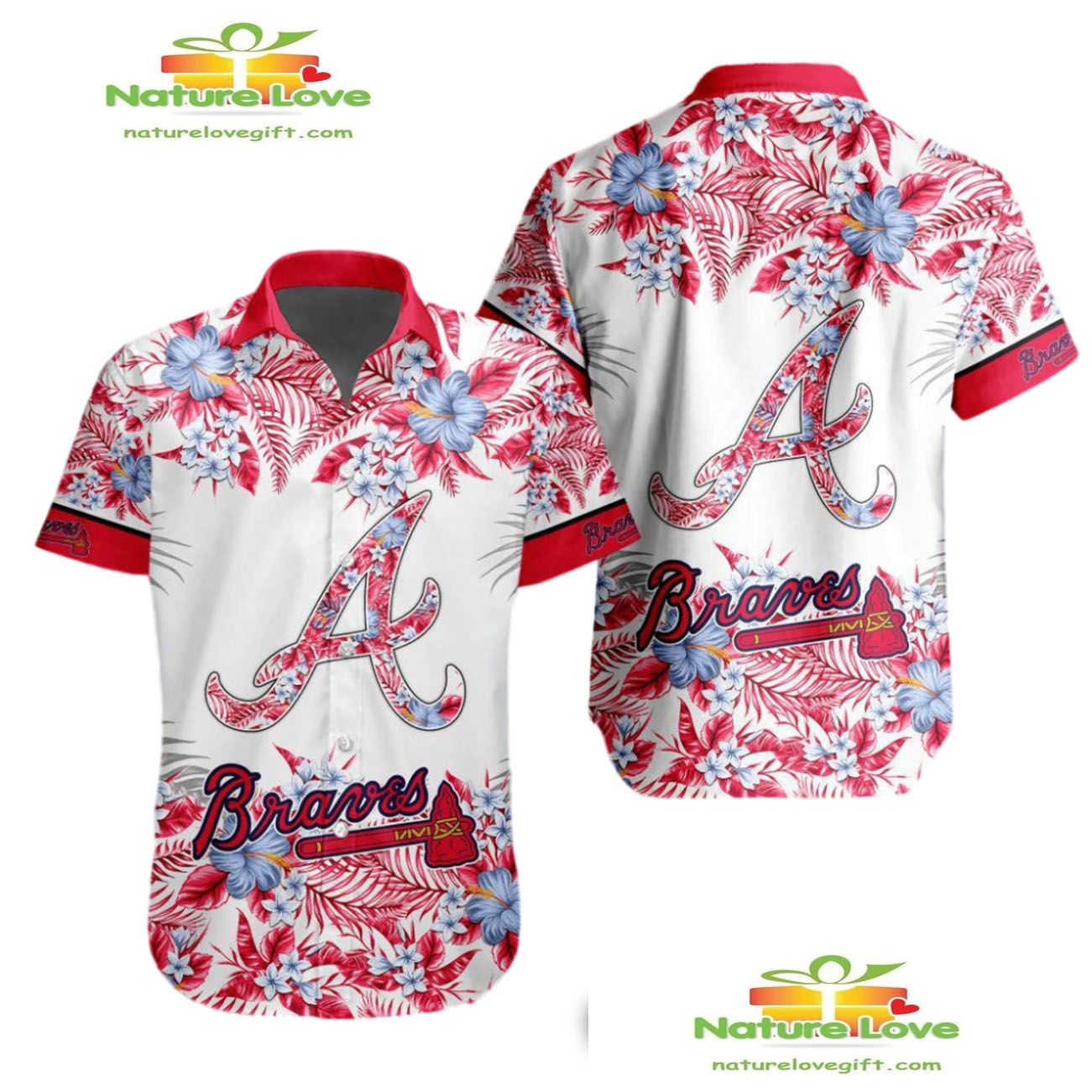Atlanta Braves Hawaiian Tropical Flower Aloha for Men - Adult & Kids T-Shirts, Sweatshirts & Hoodies apparel design preview 1