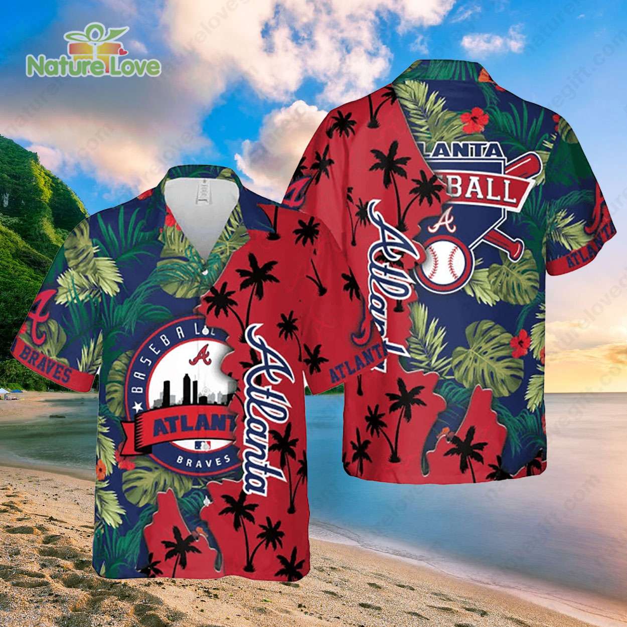 Atlanta Braves Tropical Leaves Beach Palms MLB - Adult & Kids T-Shirts, Sweatshirts & Hoodies apparel design preview 1