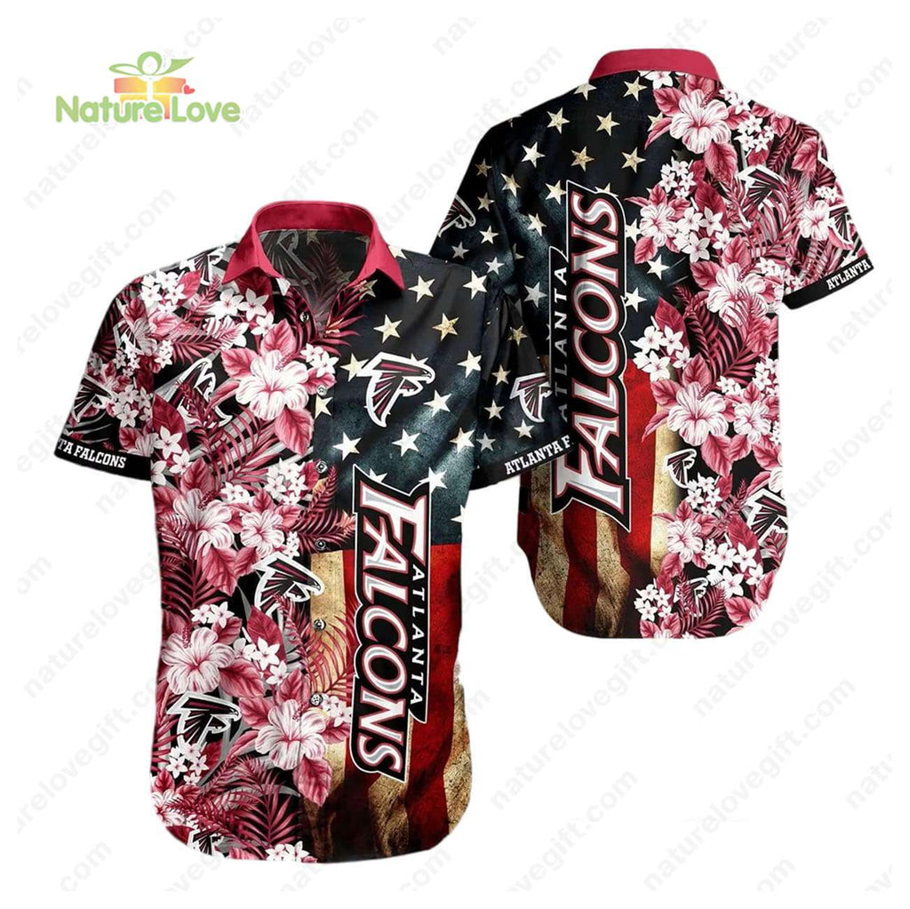 Atlanta Falcons America Flag Hisbiscus Flower - Adult & Kids T-Shirts, Sweatshirts & Hoodies apparel design preview 1