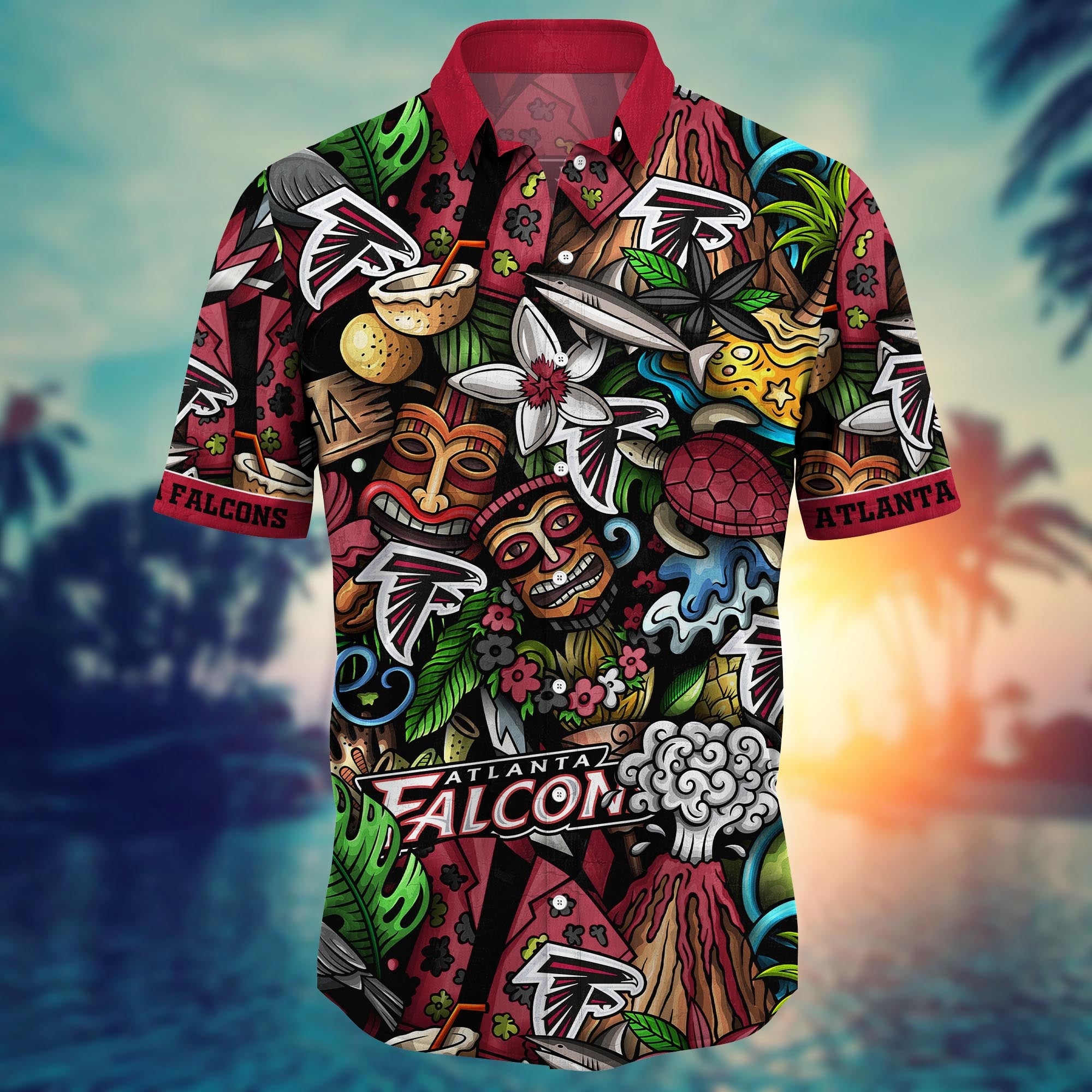 Atlanta Falcons Hawaiian Tiki Paradise Design 776745 - Adult & Kids T-Shirts, Sweatshirts & Hoodies apparel design preview 1