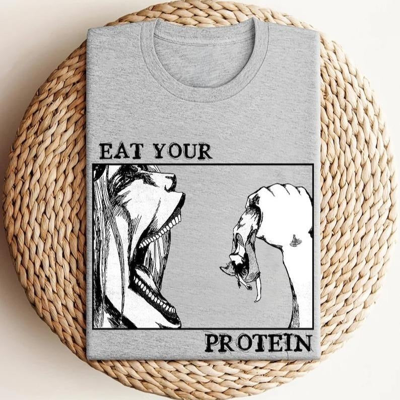 Attack Titan Eat Your Protein AOT Eren Jaeger Anime - Adult & Kids T-Shirts, Sweatshirts & Hoodies apparel design preview 1