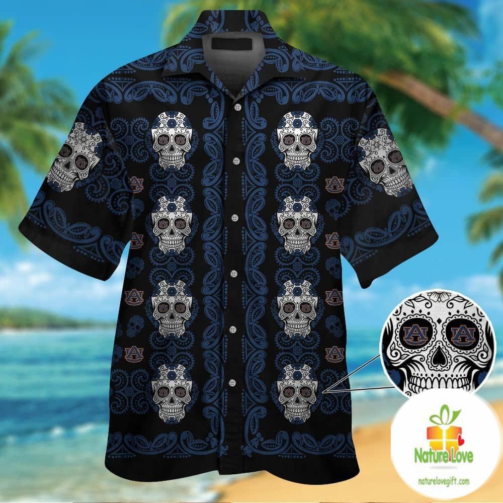 Auburn Tigers Hawaiian Skull Print Aloha Button Up - Adult & Kids T-Shirts, Sweatshirts & Hoodies apparel design preview 1