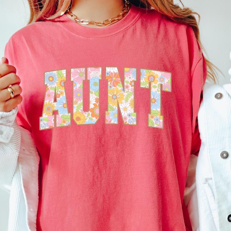 Aunt Floral Retro Comfort Colors Cotton Fit Sleeve - Adult & Kids T-Shirts, Sweatshirts & Hoodies apparel design preview 1