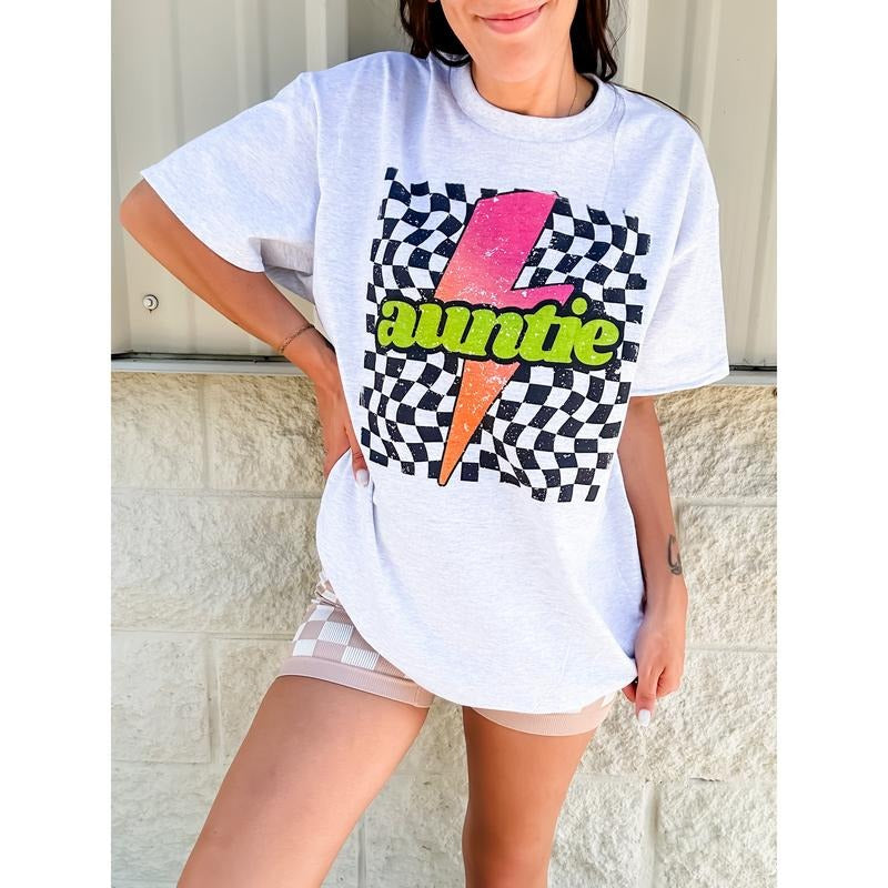 Auntie Neon Checkered Top - Adult & Kids T-Shirts, Sweatshirts & Hoodies apparel design preview 1