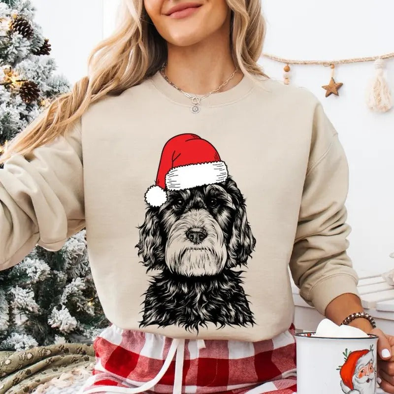 Aussiedoodle Santa Dog Mom Black Tan Doodle Lover - Adult & Kids T-Shirts, Sweatshirts & Hoodies apparel design preview 1