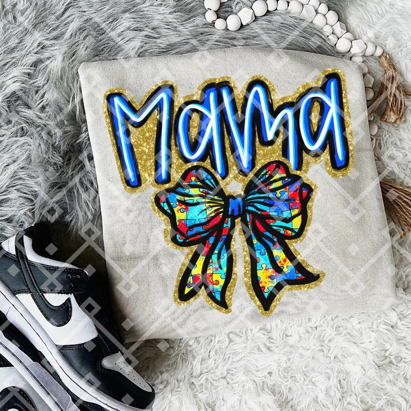 Autism Mama Bow DTF Transfer THIS IS NOT - Adult & Kids T-Shirts, Sweatshirts & Hoodies apparel design preview 1