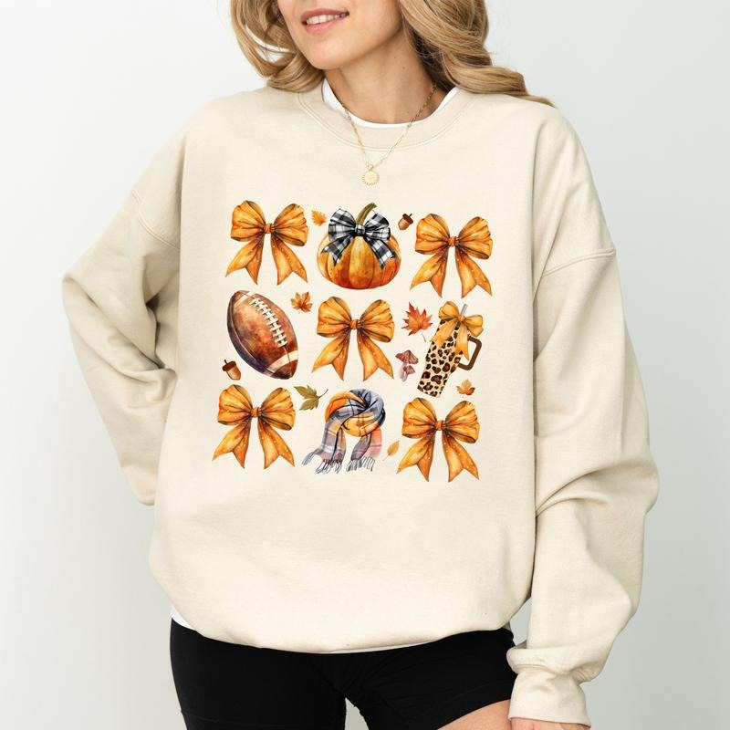 Autumn Girly Coquette Bow Vintage Fall Basics Cute - Adult & Kids T-Shirts, Sweatshirts & Hoodies apparel design preview 1