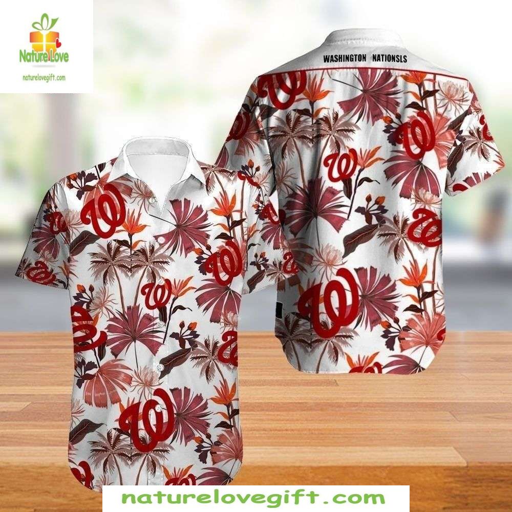 Washington Nationals MLB Hawaiian Autumn Glory Burnt - Adult & Kids T-Shirts, Sweatshirts & Hoodies apparel design preview 1