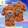NY Mets Hawaiian Autumn Tropics Warm Foliage Fan - Adult & Kids T-Shirts, Sweatshirts & Hoodies apparel design preview 1
