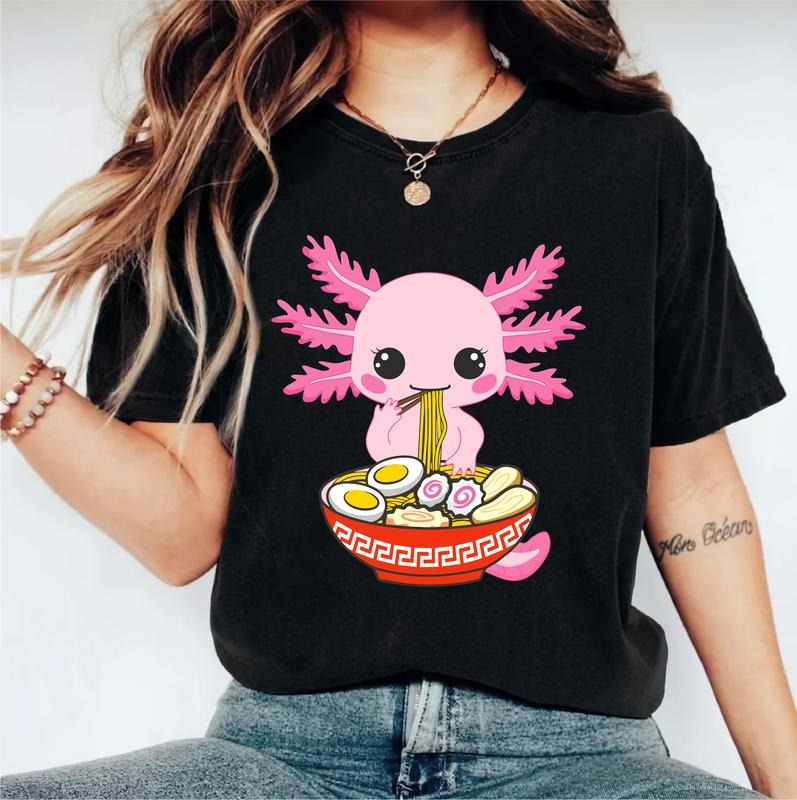 Axolotl Eating Ramen Cute Lover Asian Food Noodles - Adult & Kids T-Shirts, Sweatshirts & Hoodies apparel design preview 1
