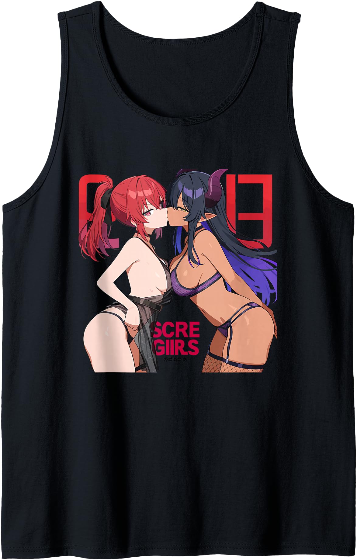 Exclusive Waifu Sexy Anime Kissing Horns T-Shirt - Minimalist Print Unisex - T-Shirt, Sweatshirt, Hoodie