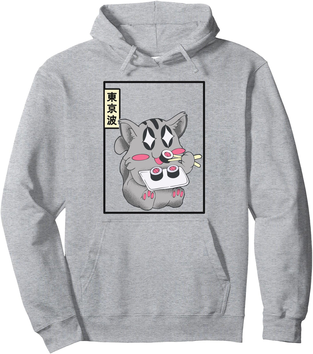 Handcrafted Kawaii Cat Eating Sushi T-Shirt - Streetwear Style Unisex - T-Shirt, Sweatshirt, Hoodie