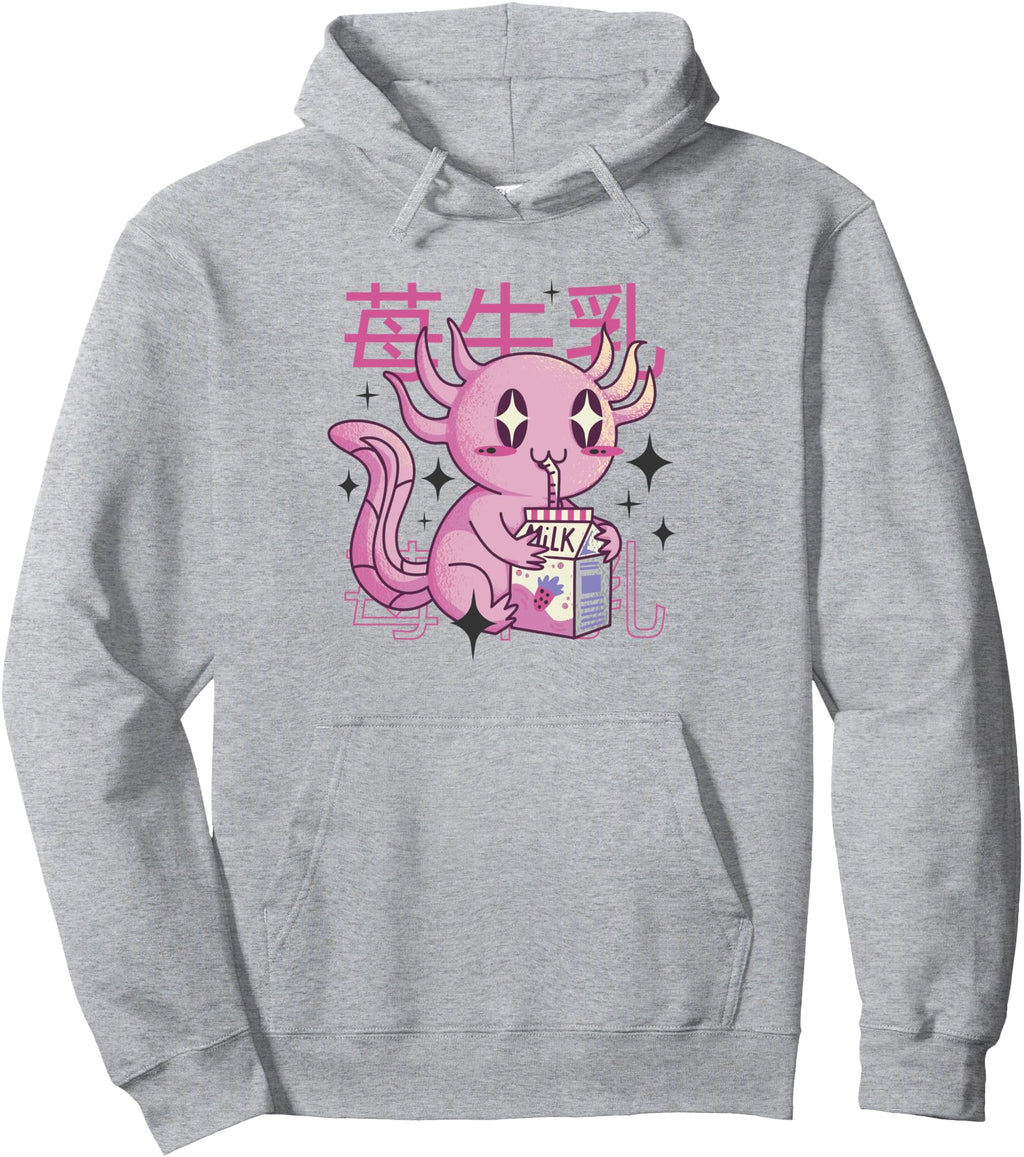 Happy Axolotl Strawberry Milk Sweatshirt - Casual Everyday Wear Men Women - T-Shirt, Sweatshirt, Hoodie