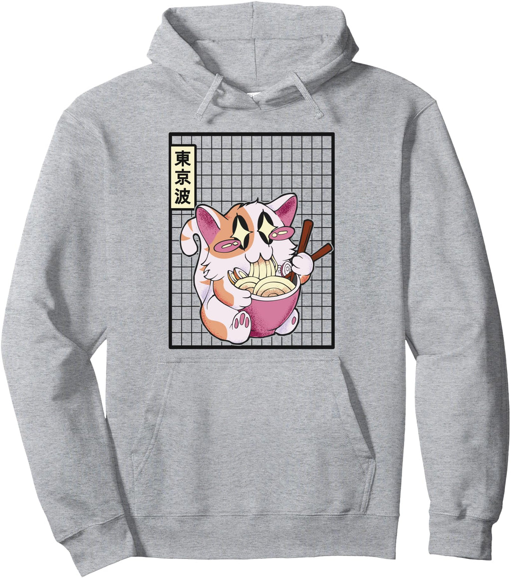 Kawaii Cat Eating Ramen Noodles Sweatshirt - Unique Graphic Unisex - T-Shirt, Sweatshirt, Hoodie