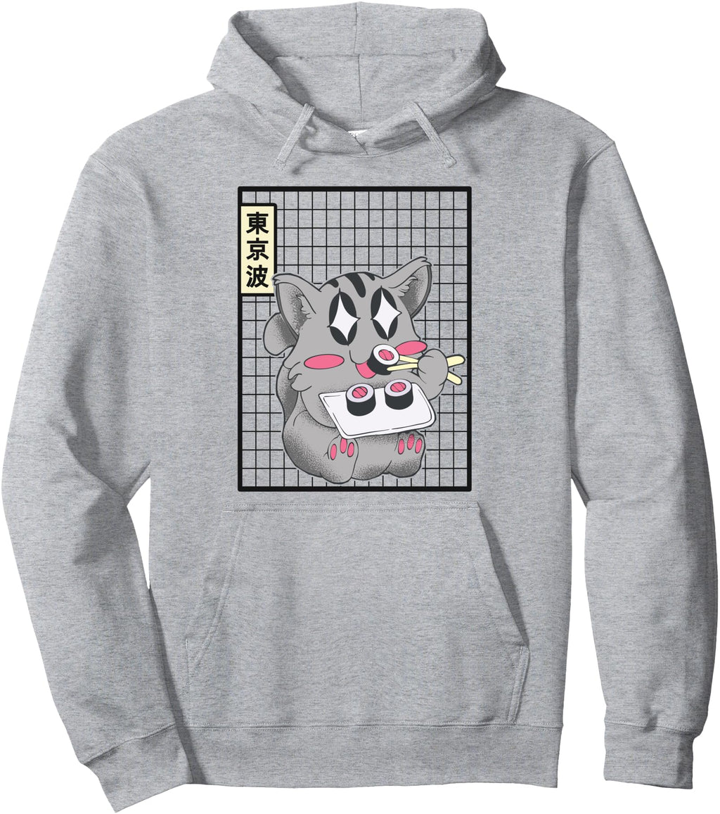 Authentic Kawaii Cat Eating Sushi Japanese Hoodie - Graphic Print Unisex - T-Shirt, Sweatshirt, Hoodie