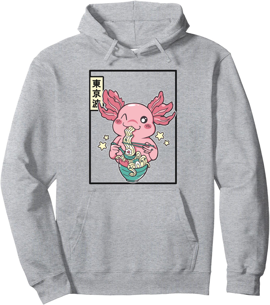 Original Kawaii Axolotl Eating Ramen Sweatshirt - Unique Graphic Men Women - T-Shirt, Sweatshirt, Hoodie