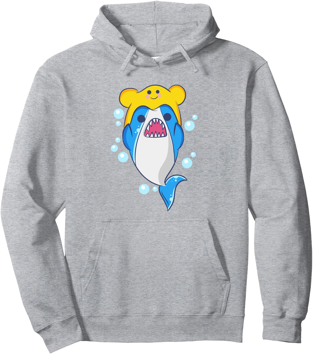 Handcrafted Kawaii Shark Mendaiko Hat Hoodie - Minimalist Print for Adults - T-Shirt, Sweatshirt, Hoodie
