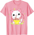 Cat Ramen Noodle Teen Kawaii Anime T-Shirt - Minimalist Print Unisex - T-Shirt, Sweatshirt, Hoodie