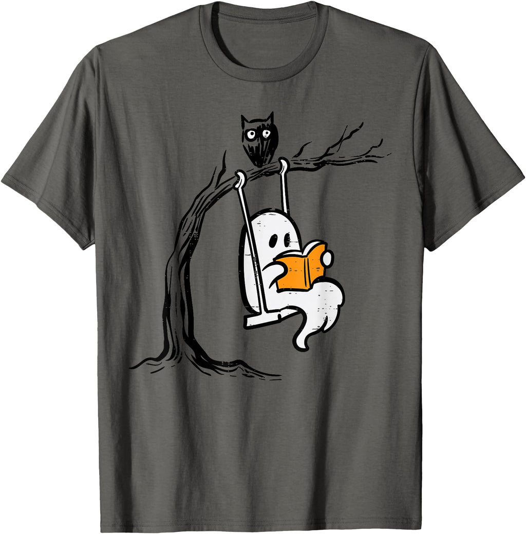 Halloween Ghost Swing Reading Hoodie - Fun Novelty Design for Adults - T-Shirt, Sweatshirt, Hoodie