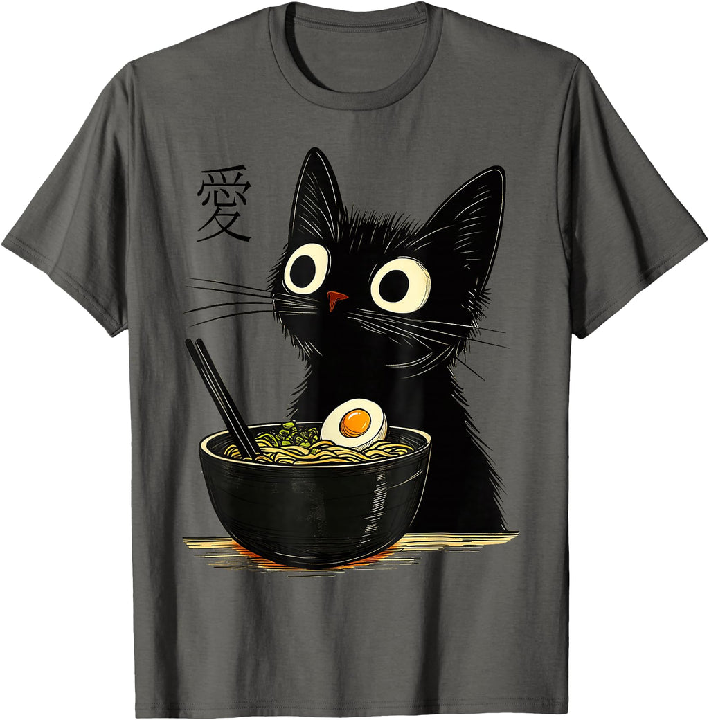 Cat Ramen Japanese Kawaii Anime Noddles T-Shirt - Custom Art Print Unisex - T-Shirt, Sweatshirt, Hoodie