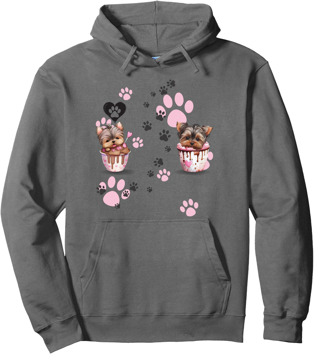 Sweet Yorkie Puppy Cupcakes Paws T-Shirt - Custom Art Print for Adults - T-Shirt, Sweatshirt, Hoodie