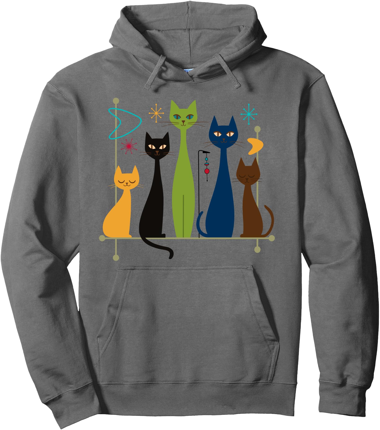 Handcrafted Mid Century Modern Cats 50S Hoodie - Fun Novelty Design Unisex - T-Shirt, Sweatshirt, Hoodie