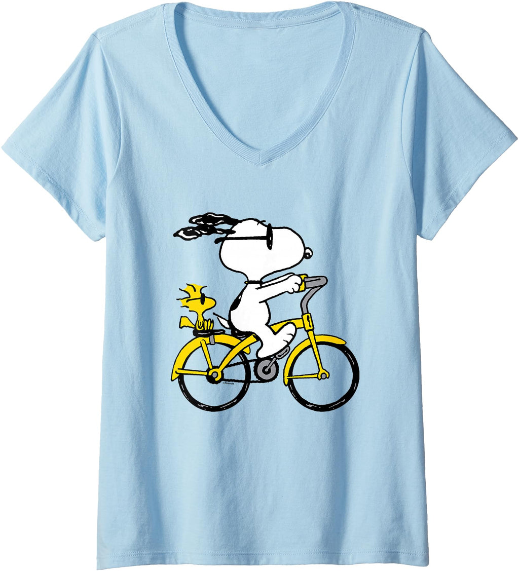 Womens Snoopy Woodstock Riding Bike T-Shirt - Minimalist Print for Adults - T-Shirt, Sweatshirt, Hoodie