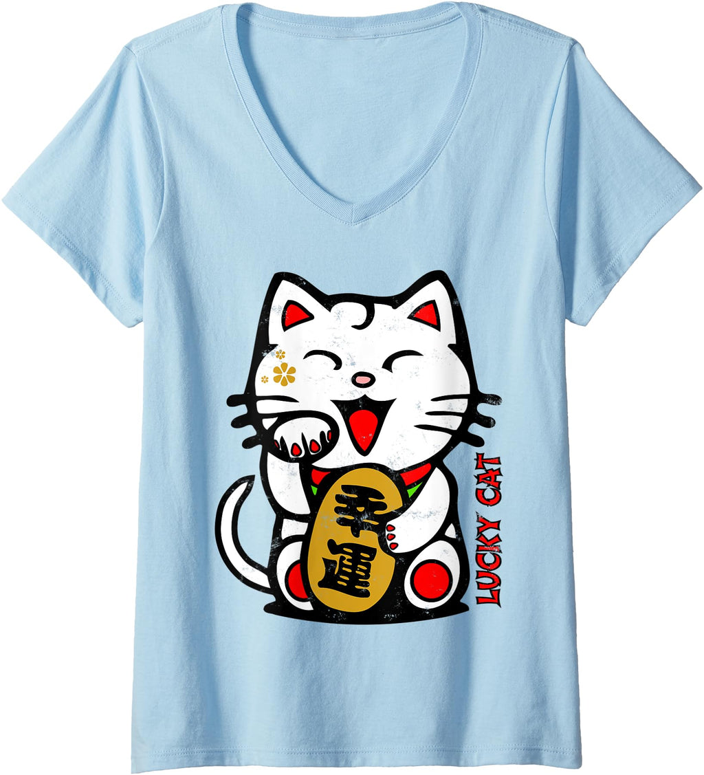 Handcrafted Womens Lucky Cat Maneki Hoodie - Custom Art Print for Adults - T-Shirt, Sweatshirt, Hoodie
