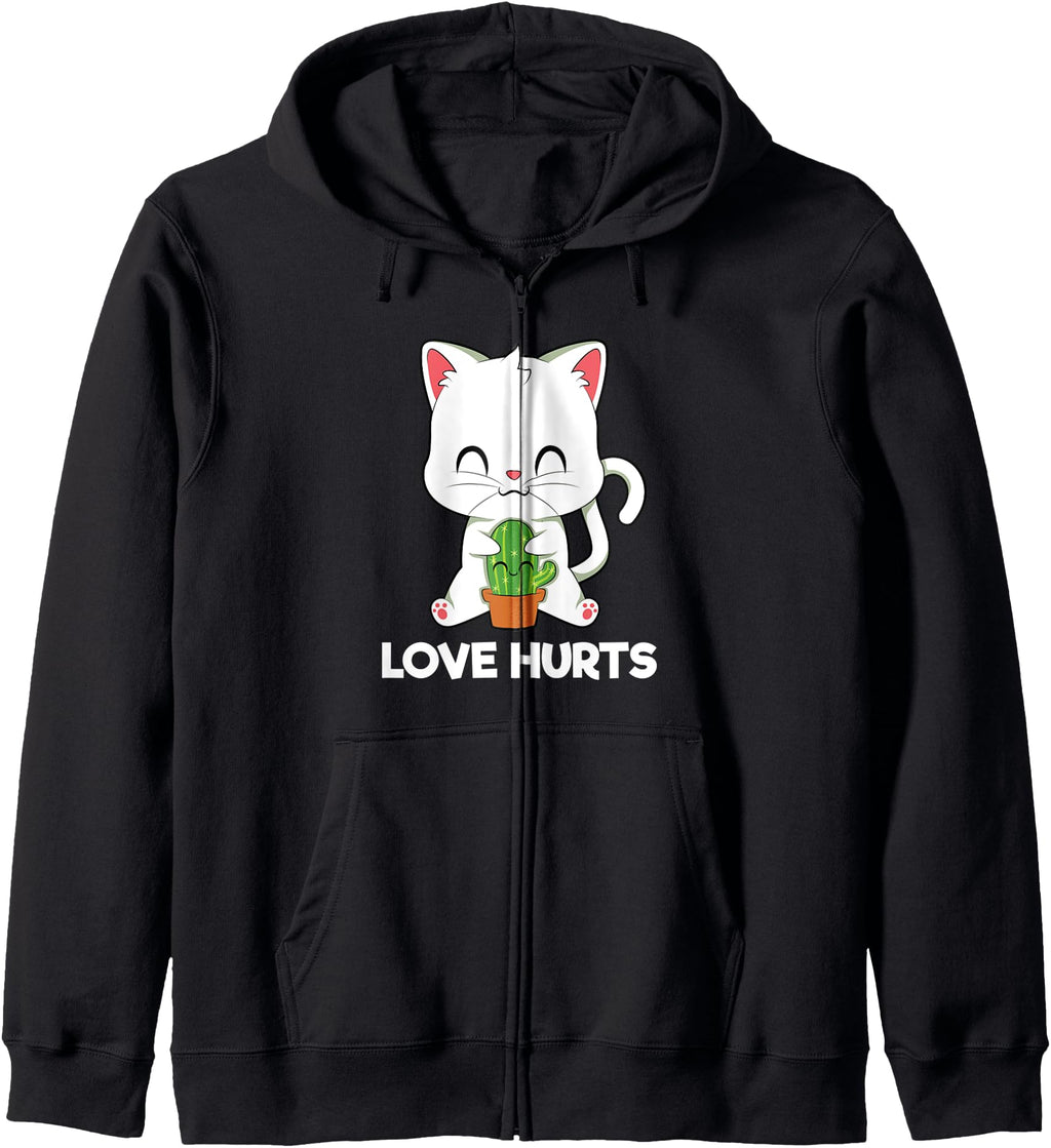 Authentic Cat Cactus Love Hurts Kawaii Sweatshirt - Trendy Graphic Unisex - T-Shirt, Sweatshirt, Hoodie