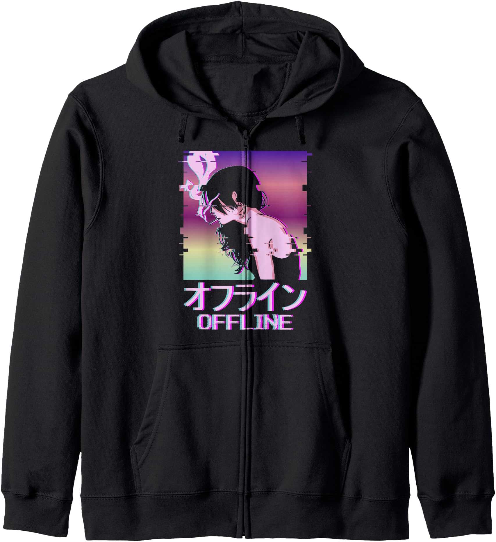 Authentic Offline Japanese Vaporwave Hoodie - Minimalist Print for Adults - T-Shirt, Sweatshirt, Hoodie