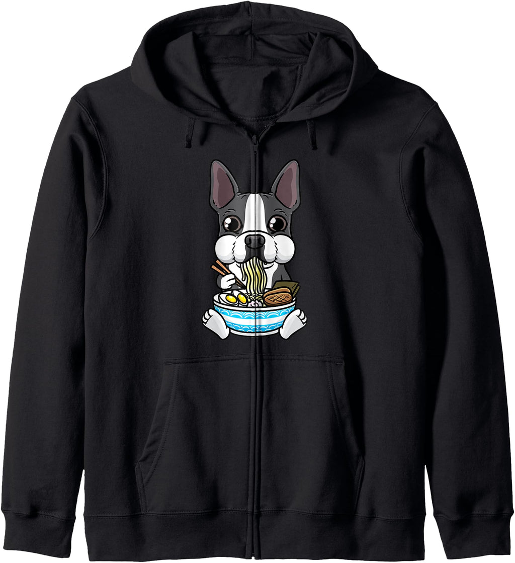 Boston Terrier Eating Ramen Sweatshirt - Minimalist Print for Adults - T-Shirt, Sweatshirt, Hoodie