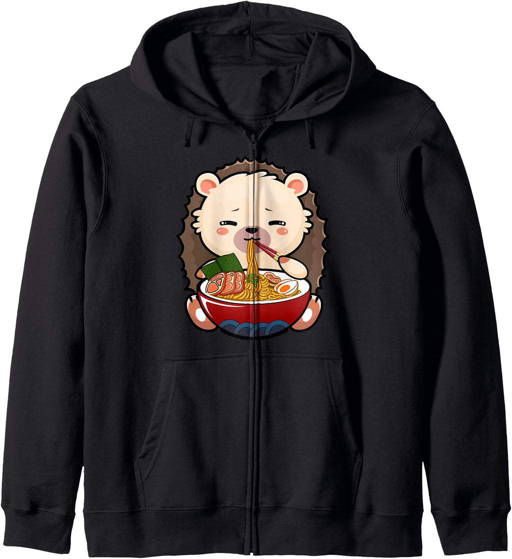 Hedgehog Eating Ramen Noodle T-Shirt - Streetwear Style for Adults - T-Shirt, Sweatshirt, Hoodie