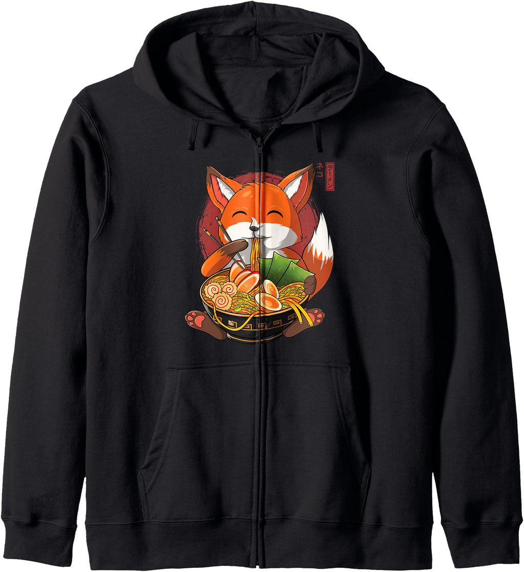 Kawaii Ramen Fox Japanese Neko Sweatshirt - Custom Art Print Men Women - T-Shirt, Sweatshirt, Hoodie