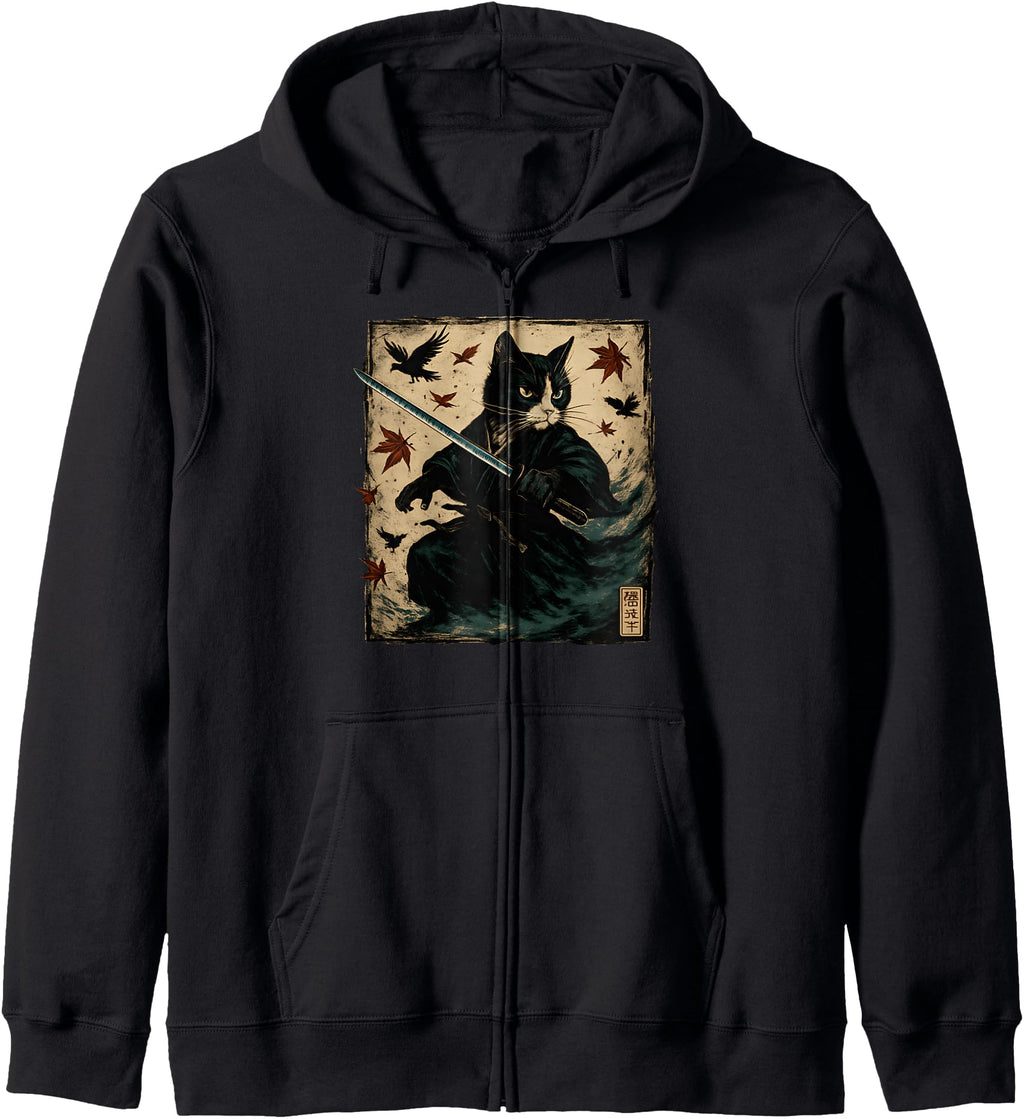 Authentic Samurai Cat T Shirts Warrior T-Shirt - Graphic Print Unisex - T-Shirt, Sweatshirt, Hoodie