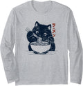 Kawaii Cat Eating Ramen Japanese T-Shirt - Fun Novelty Design for Adults - T-Shirt, Sweatshirt, Hoodie