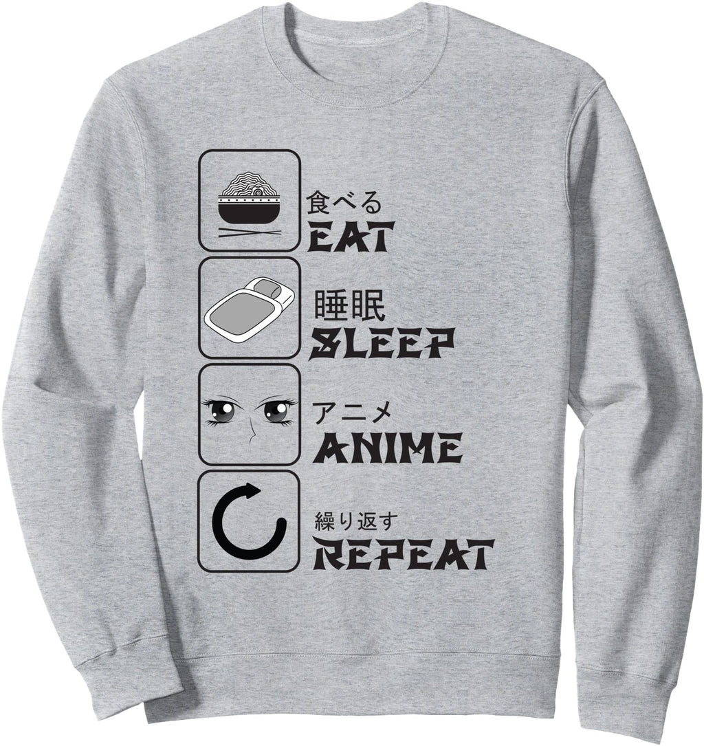 Authentic Eat Sleep Anime Repeat Hoodie - Aesthetic Graphic for Adults - T-Shirt, Sweatshirt, Hoodie