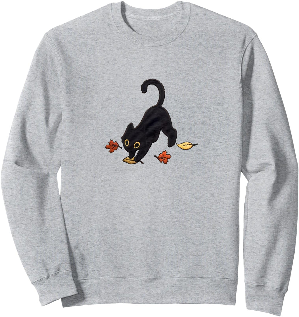 Black Cat Pouncing Leaves Hoodie - Custom Art Print Unisex - T-Shirt, Sweatshirt, Hoodie